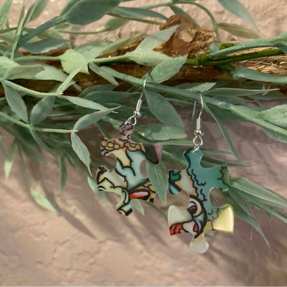 Handmade puzzle earrings - Picture 5 of 9